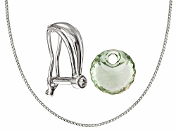 13.75average 16mm round snail cut prasiolite, sterling silver 16mm snail cut and round cz pendant casting and enhancer, and sterling silver 18 inch box chain kit